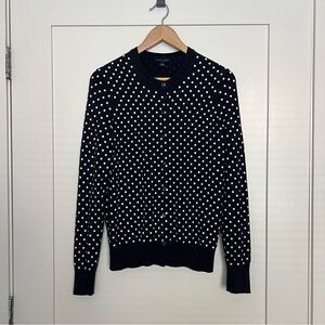 Tommy Hilfiger Cardigan Womens Sz M Navy Blue Polka Dot Button Front Pima Cotton